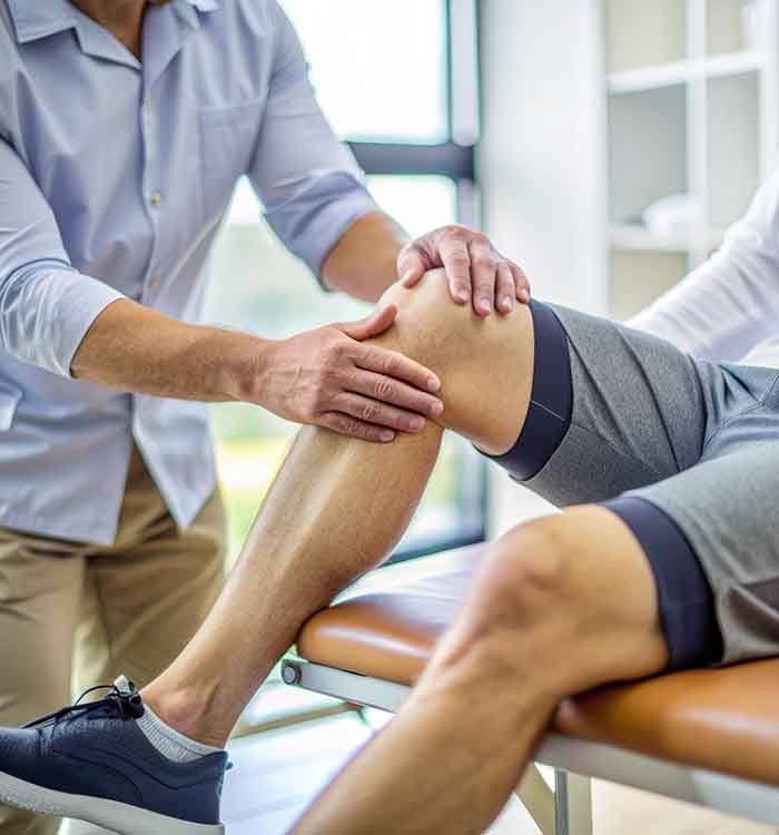 Physical therapist working with knee pain patient
