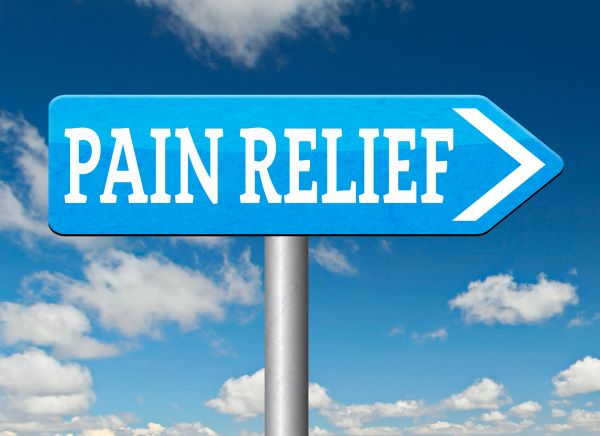 “Pain Relief” sign with arrow pointing to the right